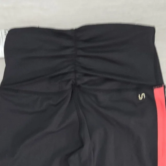 Black High-Rise Leggings with Coral Side Stripe - Picture 6 of 8